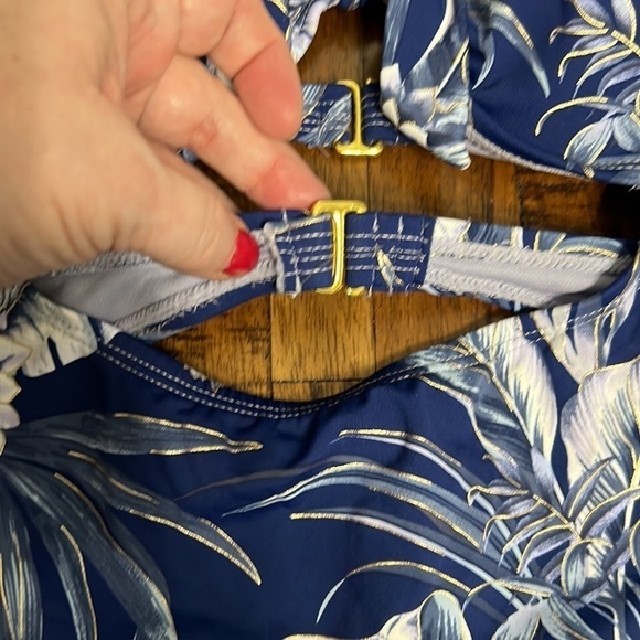 Ambrielle Swimsuit one piece swimwear navy white tropical size Large - Picture 6 of 13